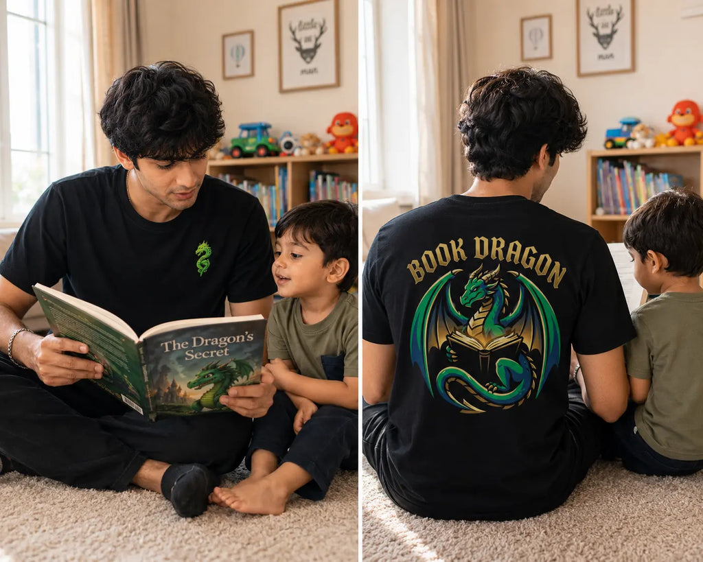 Book Dragon Print T-Shirt for Men