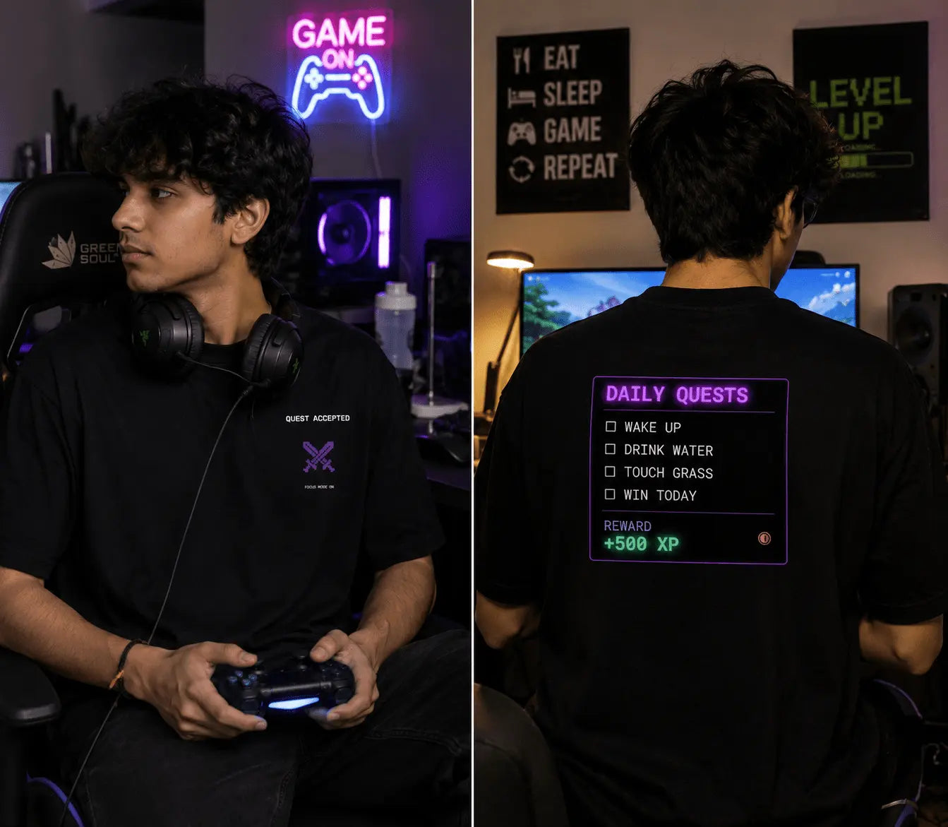 Daily Quests Graphic Gaming T-Shirt for Men