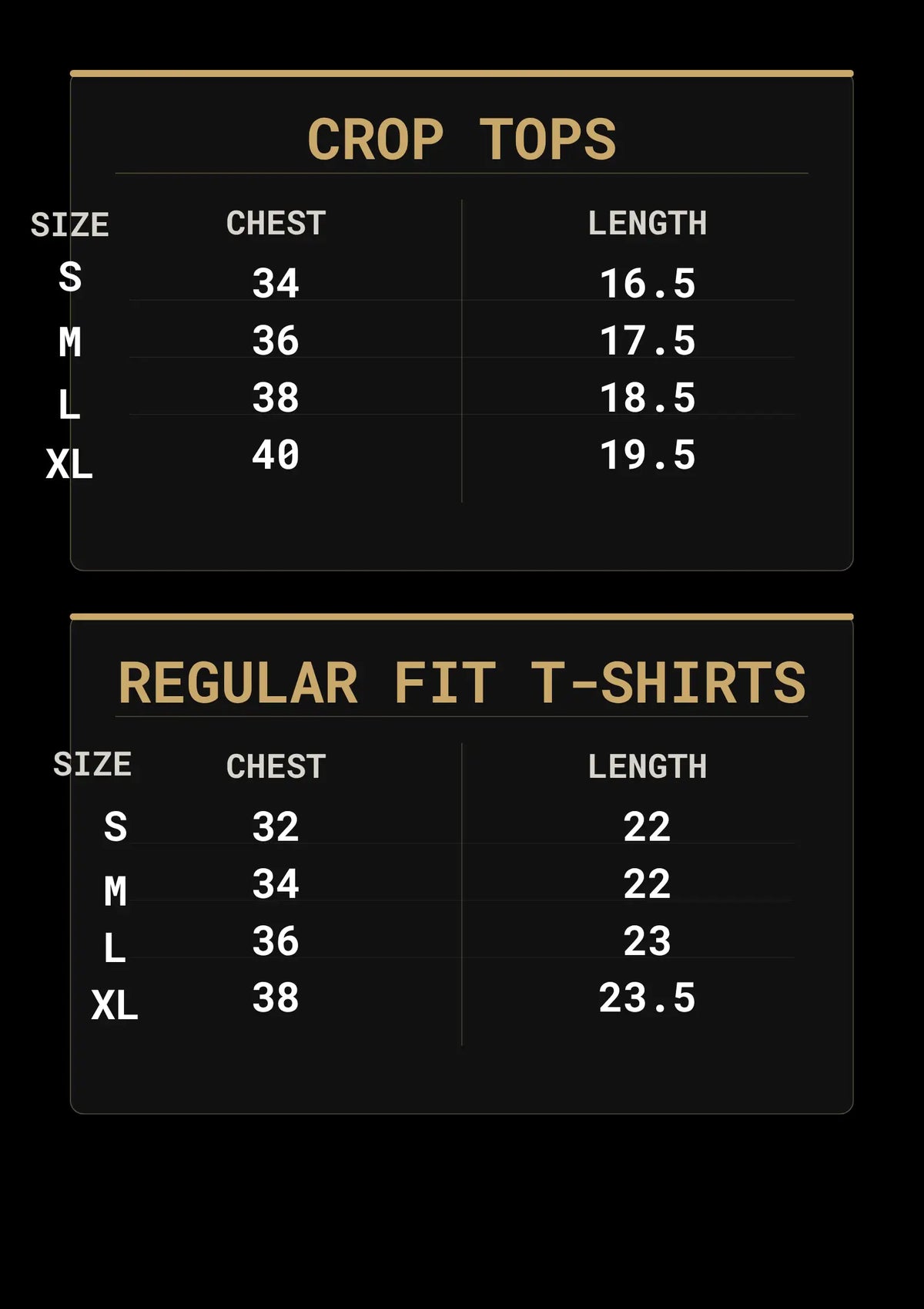 size chart for girls t shirt