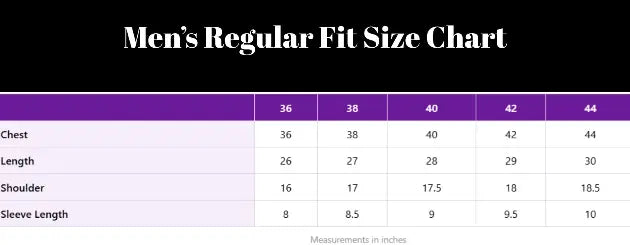 regular fit t shirt size for men