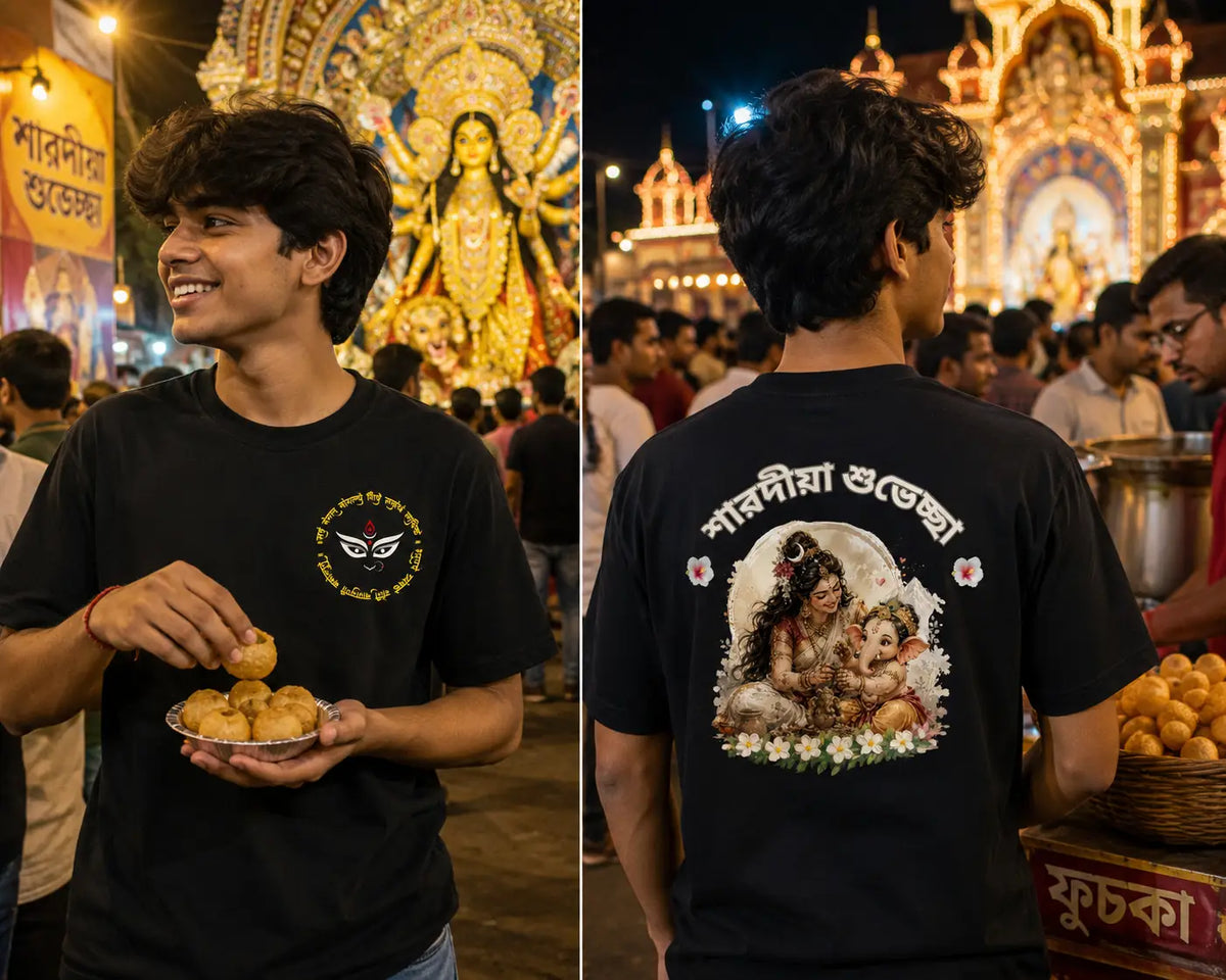 Bengali T-Shirt with Durga Puja Artwork